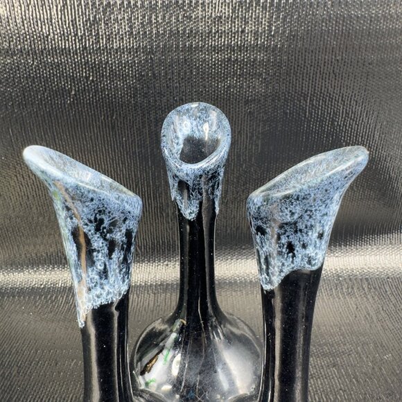 Van Briggle Art Pottery Triple Bud Vase Attached Signed Black Crackled Glaze VTG - Picture 10 of 11